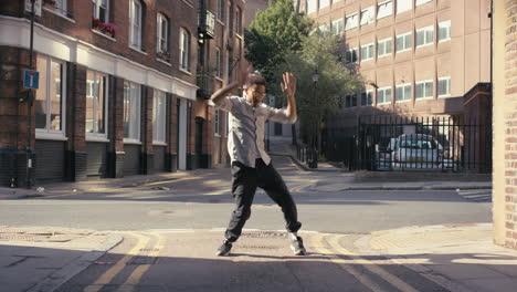 happy man dancing loop hip hop dancer in street performer doing freestyle dance 4k