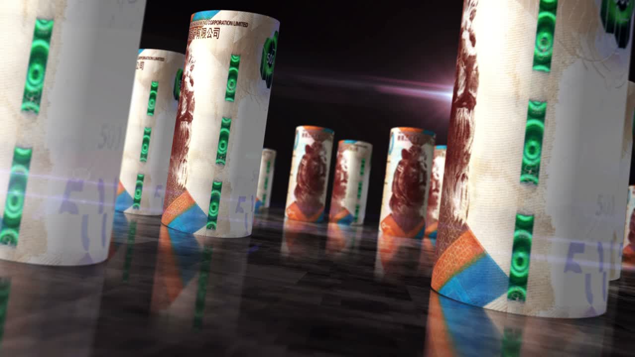 los billetes en dólares de hong kong giran en un bucle sin costuras.