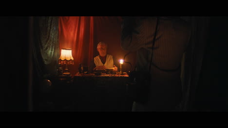 a photographer and an antique dealer in the gypsy circus cart