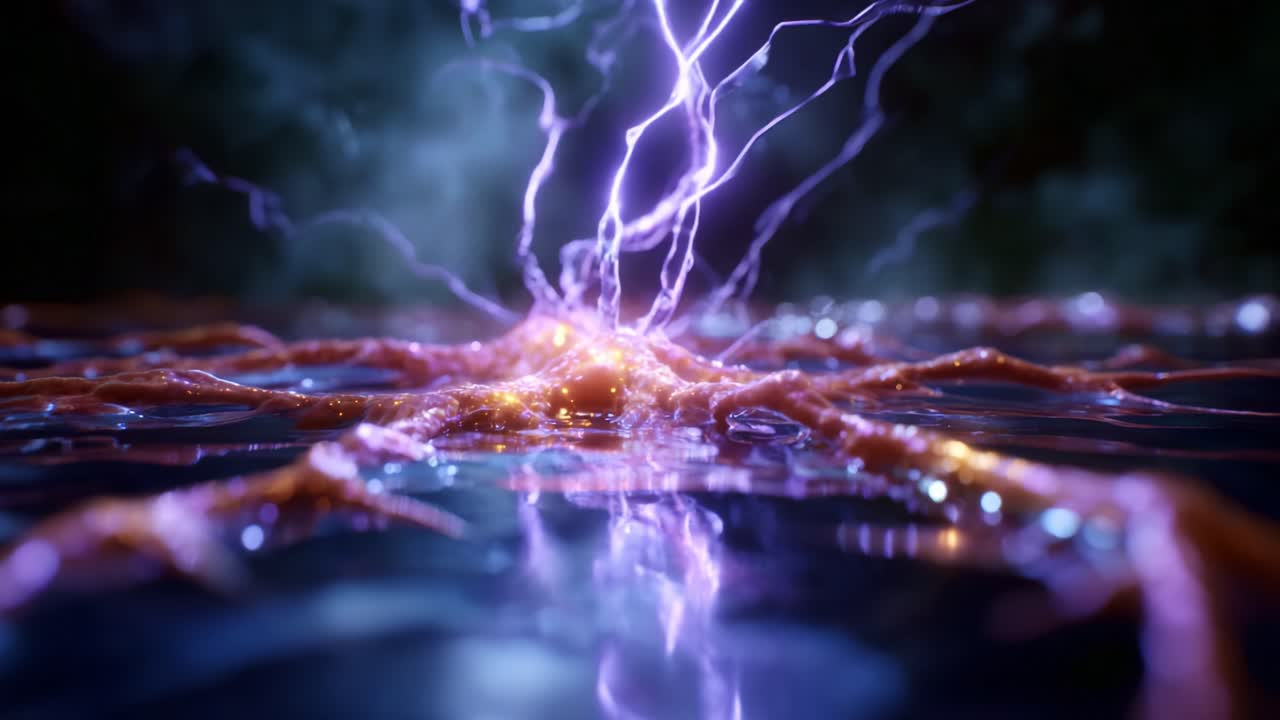 A Stunning Visualization of Neuronal Activity Showcasing Electric Sparks Interconnecting Nerve Cells in a Dynamic and Colorful Neural Network Environment