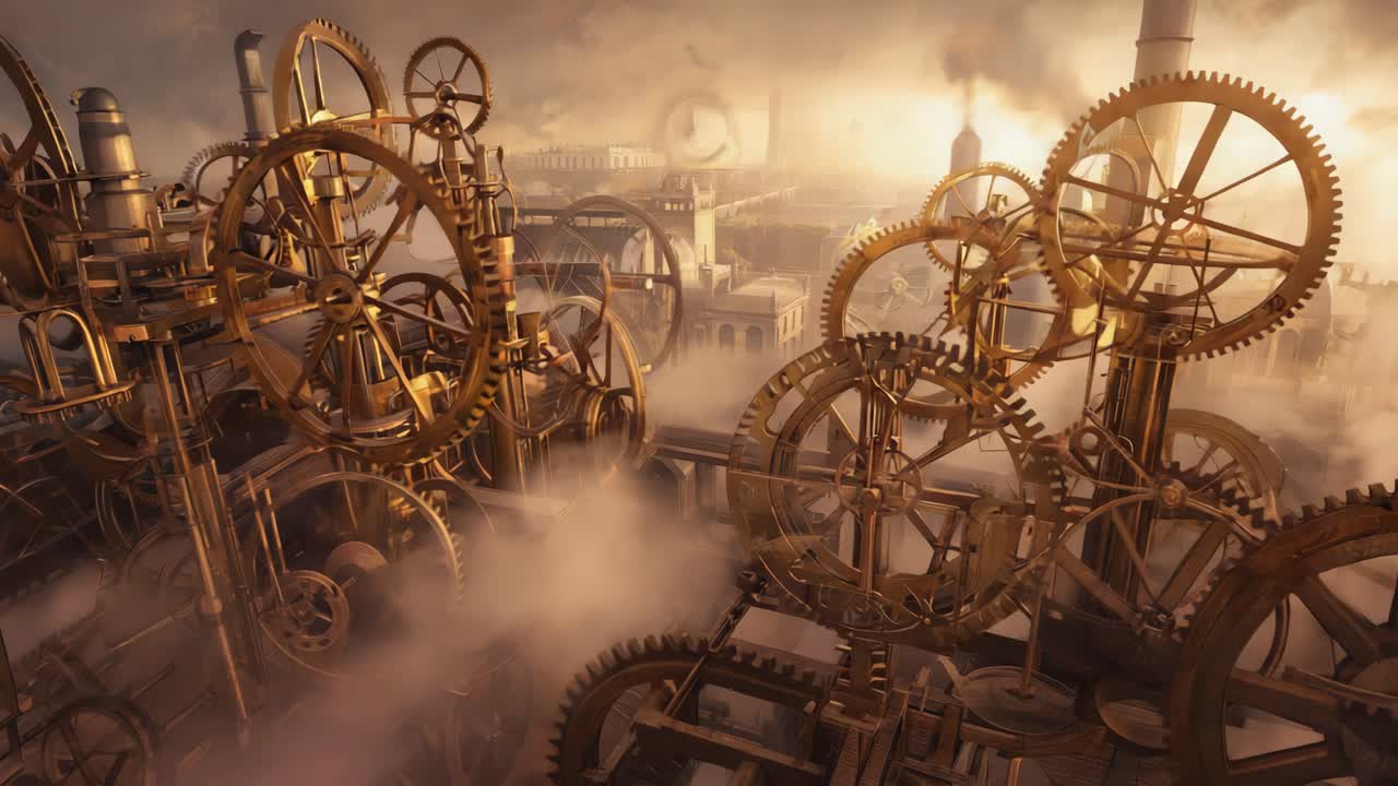 Steampunk City of Intricate Golden Gears