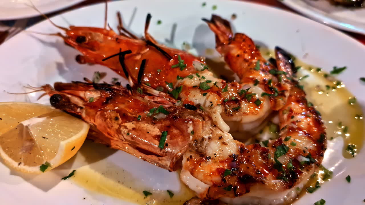 camarones a la parrilla con limón y hierbas