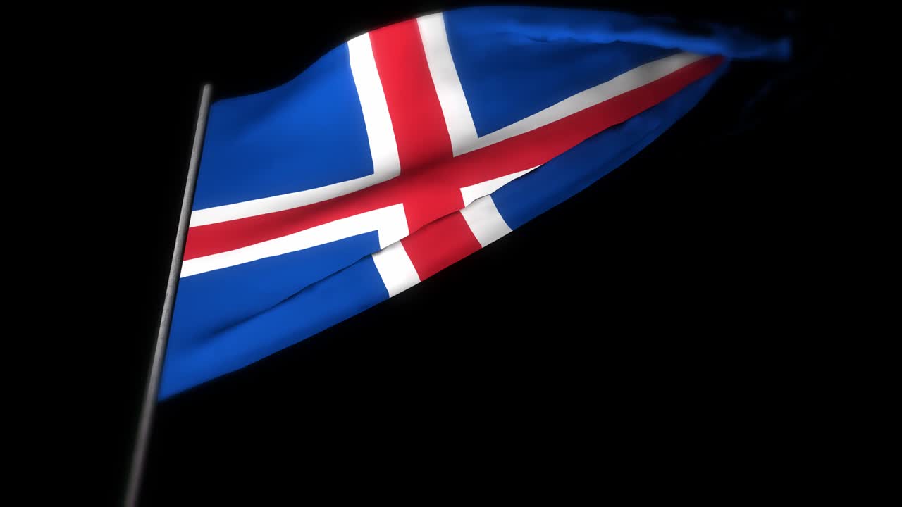 bandera de islandia, animación 3d realista de la bandera ondeando. bandera de iceland ondeando en el viento. bandera nacional de islandia. animación de bucle sin costuras. 4k de alta calidad, renderización 3d