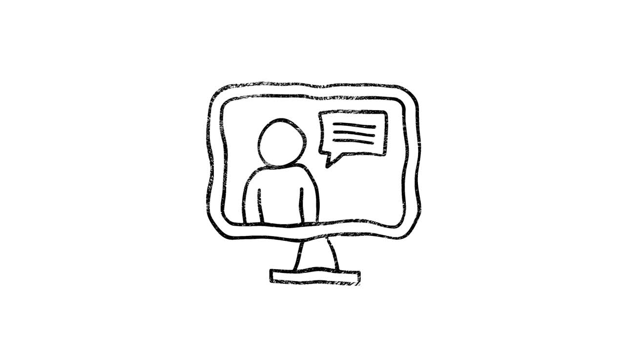 дизайн значка ручной рисования в социальных сетях изолирован на темном фоне. обзор веб-иконы. движущаяся графика.