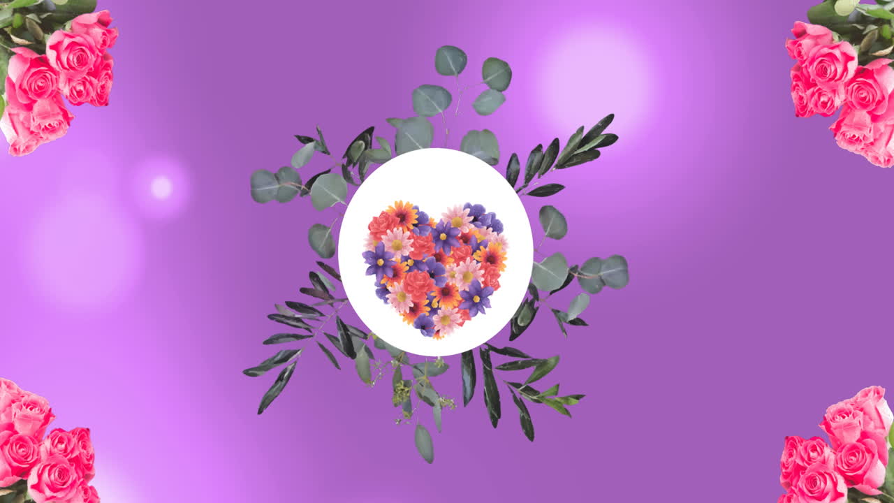 분홍색 배경 에 있는 꽃 과 심장 의 애니메이션