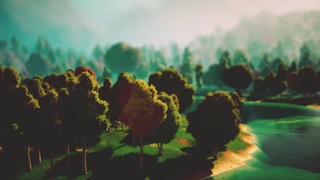 paisaje de dibujos animados con colinas y bosques