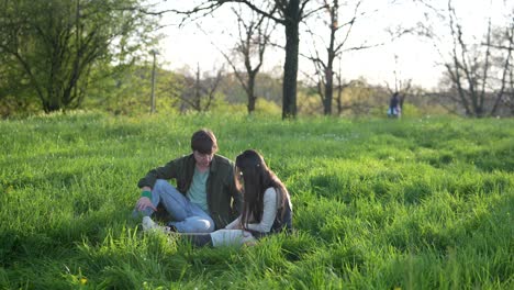 una pareja relajándose en un parque.