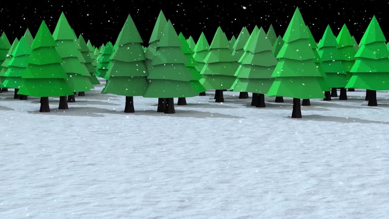 Animation of fir trees in winter landscape