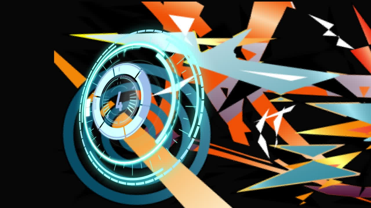 검은색 배경의 다채로운 모양 위에 스 ⁇  스캐닝의 애니메이션