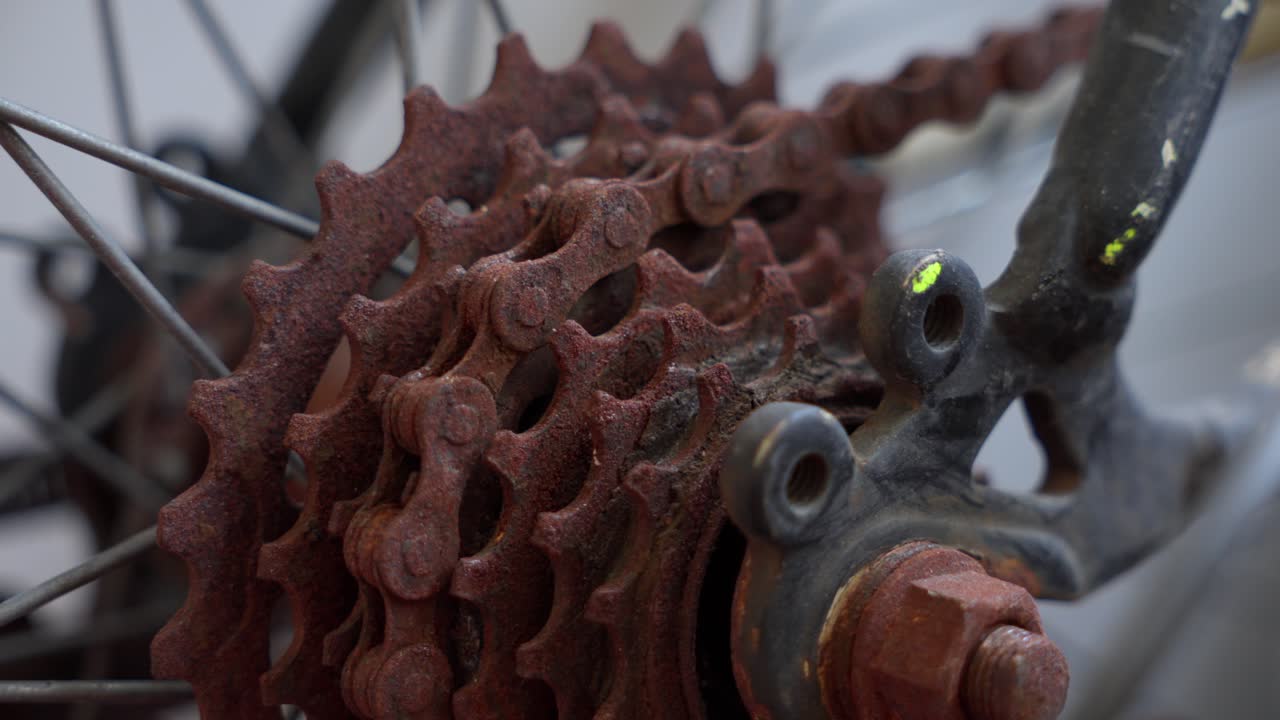 Close-up of Rusty Bicycle Chain and Gears