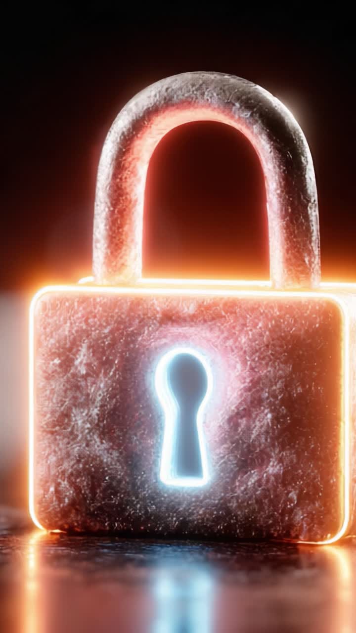 A Gleaming Digital Lock with Neon Illuminations: Symbolizing Security, Protection, and Privacy in a Modern Digital Age