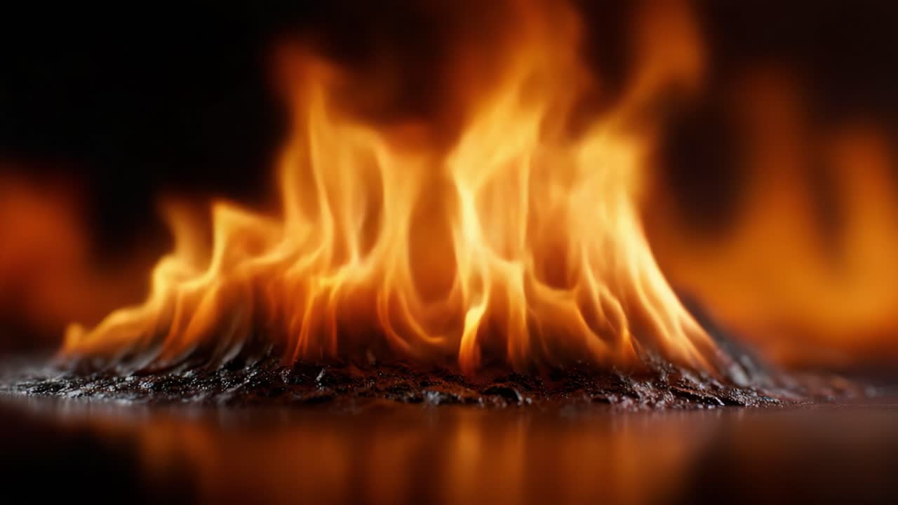 Intense Flames Erupting from a Fiery Surface, Capturing the Dynamic Movement and Vibrancy of Fire in Stunning Detail Against a Dark Backdrop