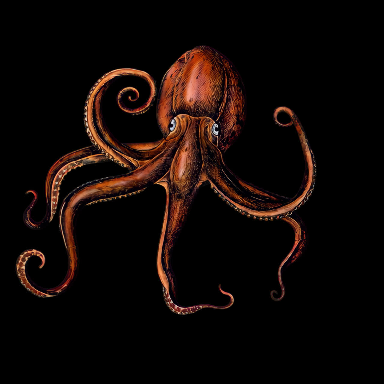Intricate vintage octopus illustration animation isolated asset, transparent 4K video, alpha