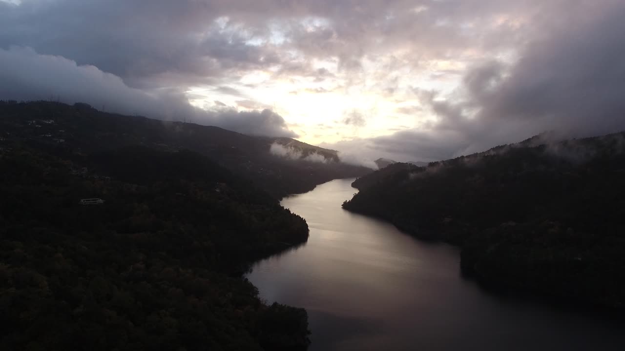 Fog Over Mountain River Aerial