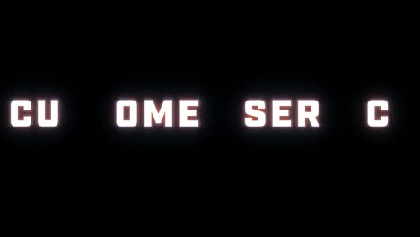 4k text reveal of the word "customer service" on a black background