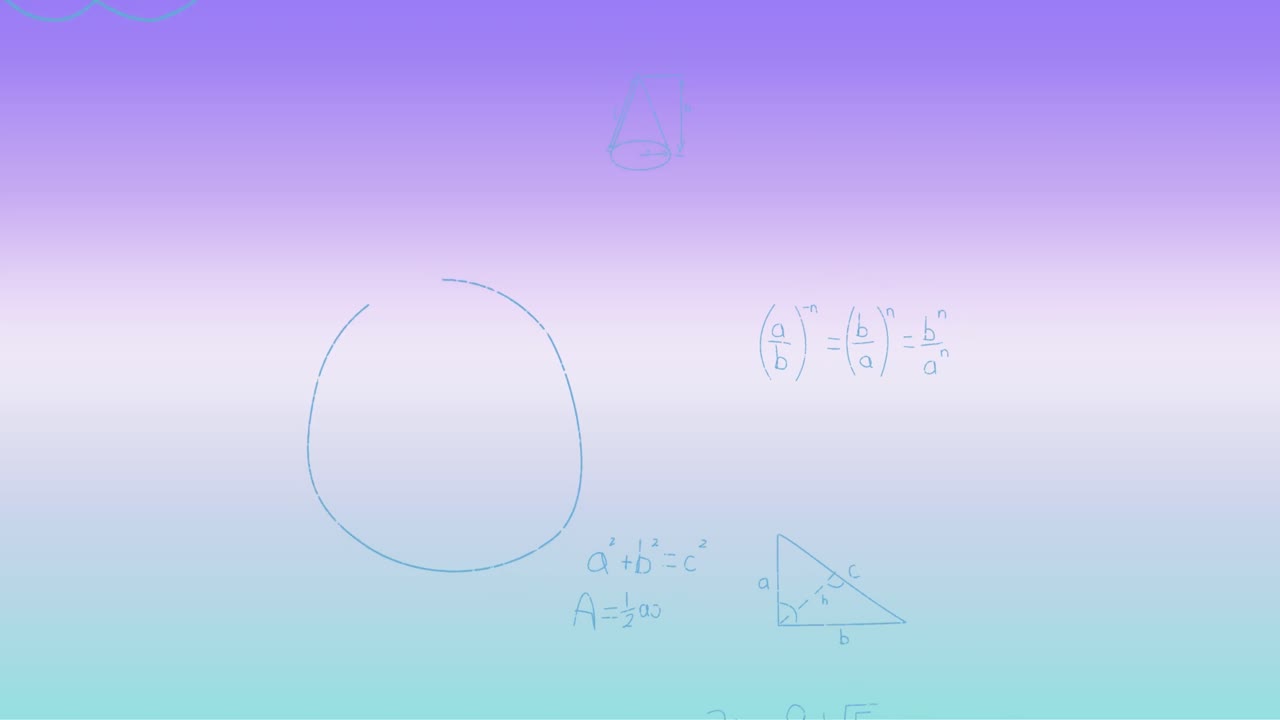 파란색에서 보라색 바탕에 손으로 쓴 수학 수식의 애니메이션