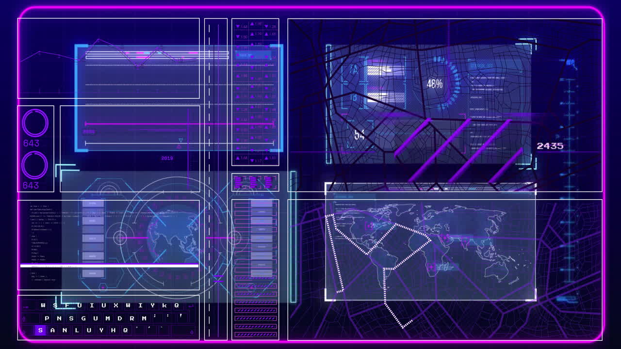 animación del procesamiento de datos en pantallas con fondo negro