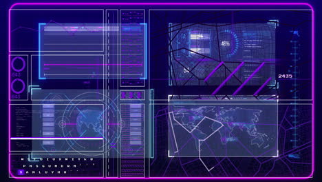 Animation-Der-Datenverarbeitung-über-Bildschirme-Auf-Schwarzem-Hintergrund