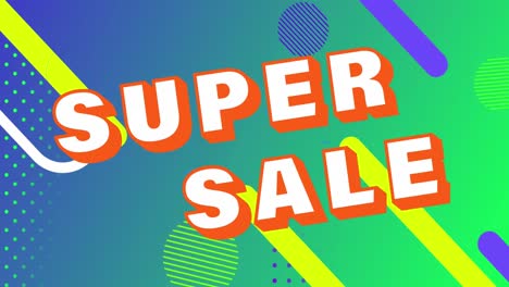 Animation-of-super-sale-text-banner-over-abstract-shapes-against-blue-and-green-gradient-background