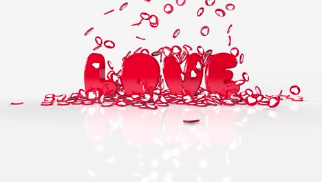 3d red text love with falling hearts