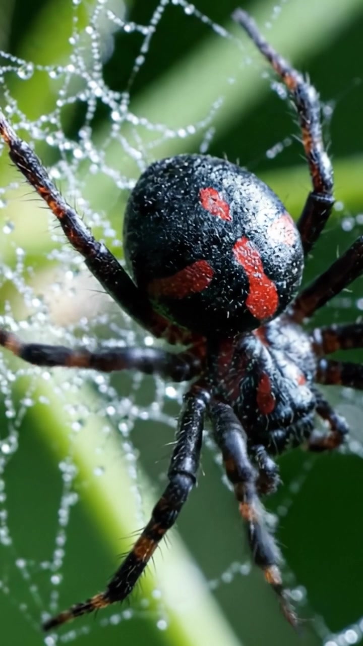 En nærbildeutforskning av en levende edderkopp som viser intrikate spindelvevmønstre og fantastisk fargeprakt i naturens mikrokosmos.