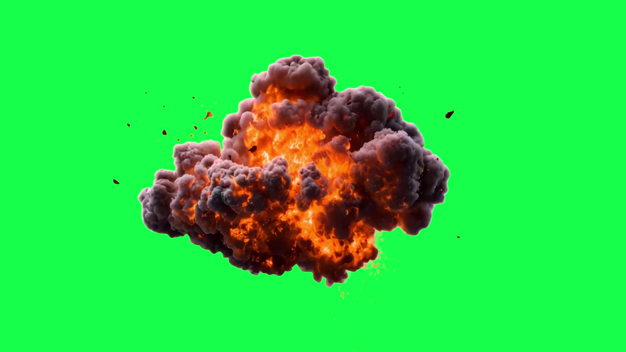 Fiery explosion screen animation, transparent 4K video, green screen