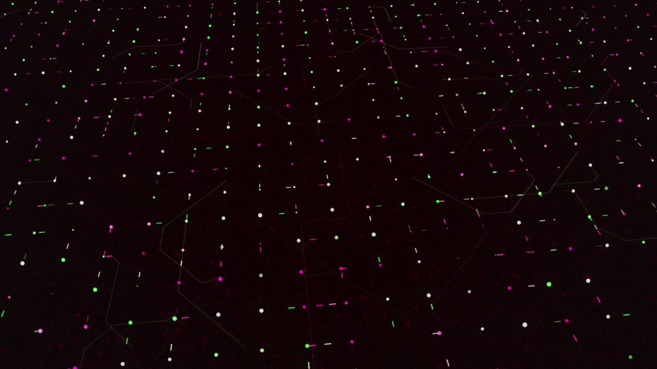 Square shaped grid with running tiny particles on a dark background, seamless loop. Animation. Silhouettes of digital squares