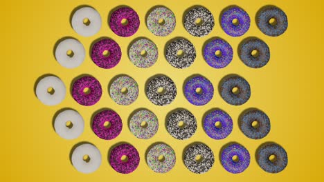 pointer arrows made of colorful donuts with sprinkles and icing on yellow abstract background