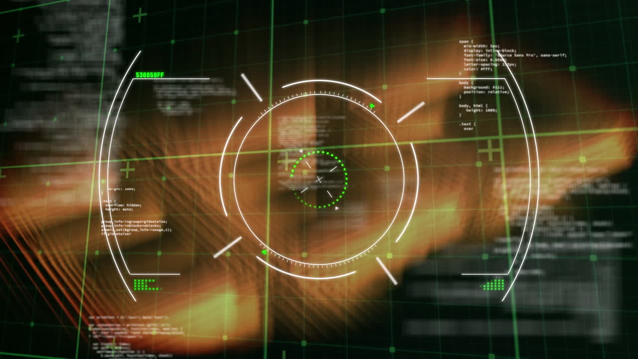 백그라운드에서 조명된 사각형 위에 루프 컴퓨터 언어를 통해 서클의 애니메이션