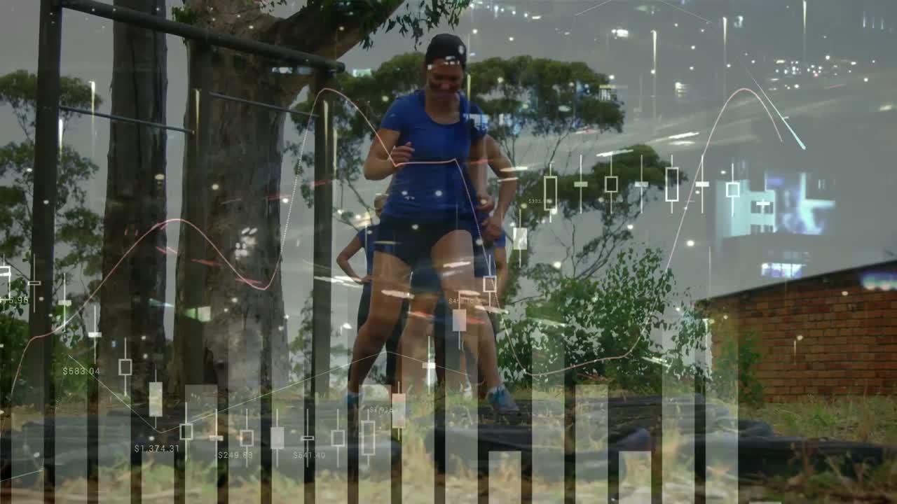 달리는 사람들 위에서 금융 데이터 처리의 애니메이션