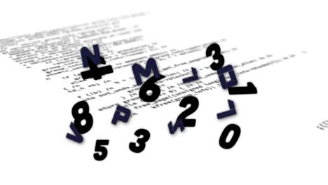 digital animation of multiple changing numbers and alphabets against data processing on white backgr