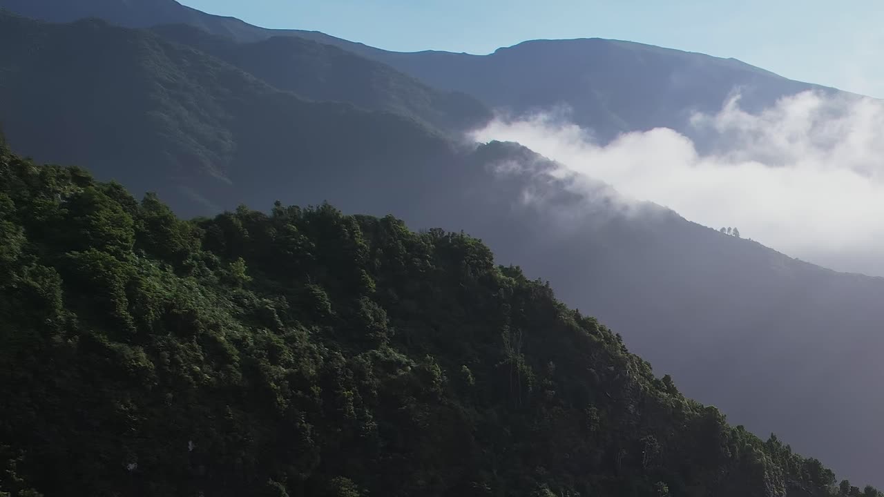 Breathtaking aerial view of Madeira's lush green mountains and valleys