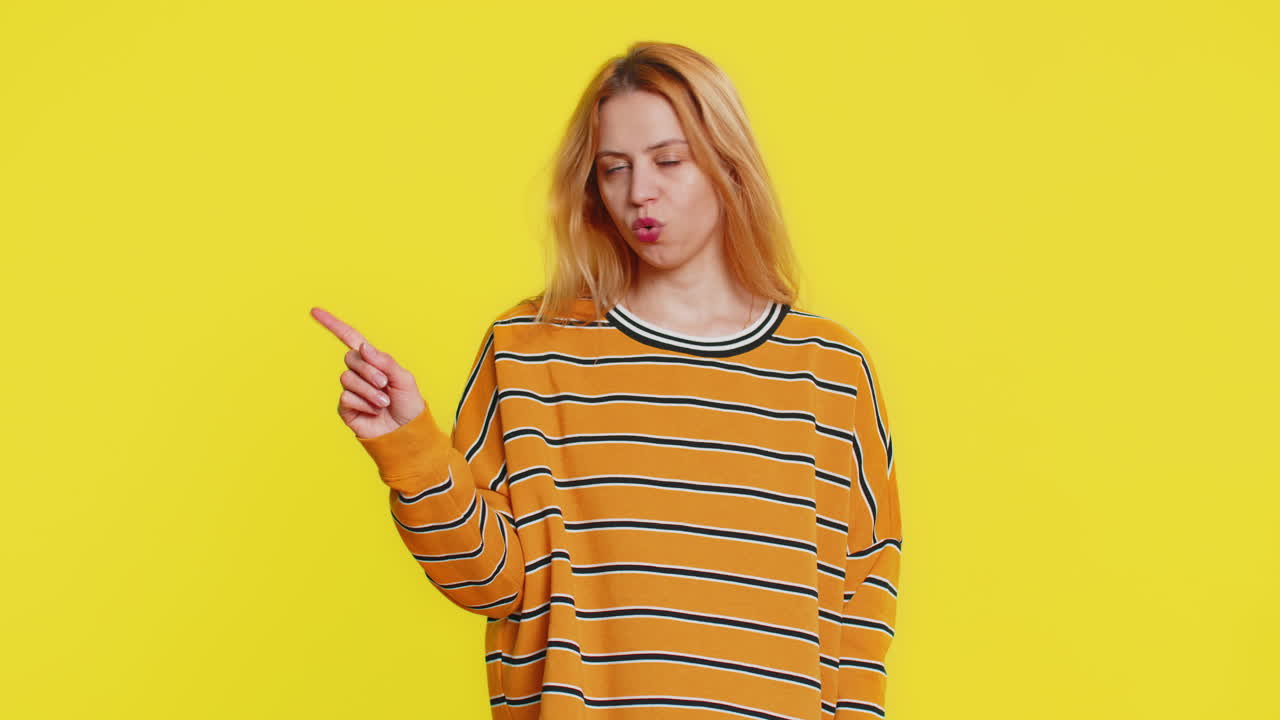 Displeased upset woman reacting to unpleasant awful idea dissatisfied shake head no dislike proposal