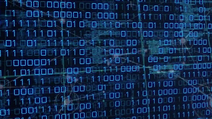 Animation of data processing over black background