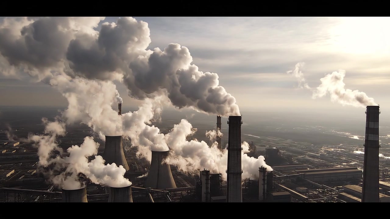 Centrale elettrica industriale che emette fumo denso e vapore nell'atmosfera