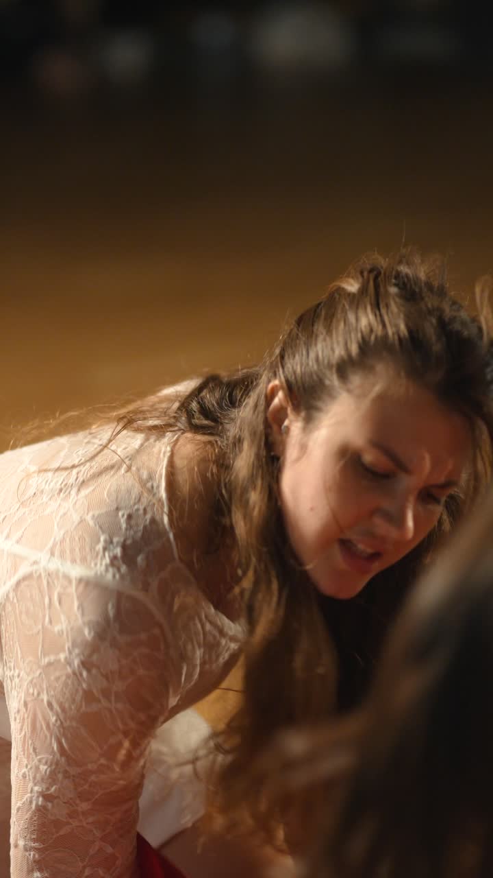 Woman with red cloth and white dress