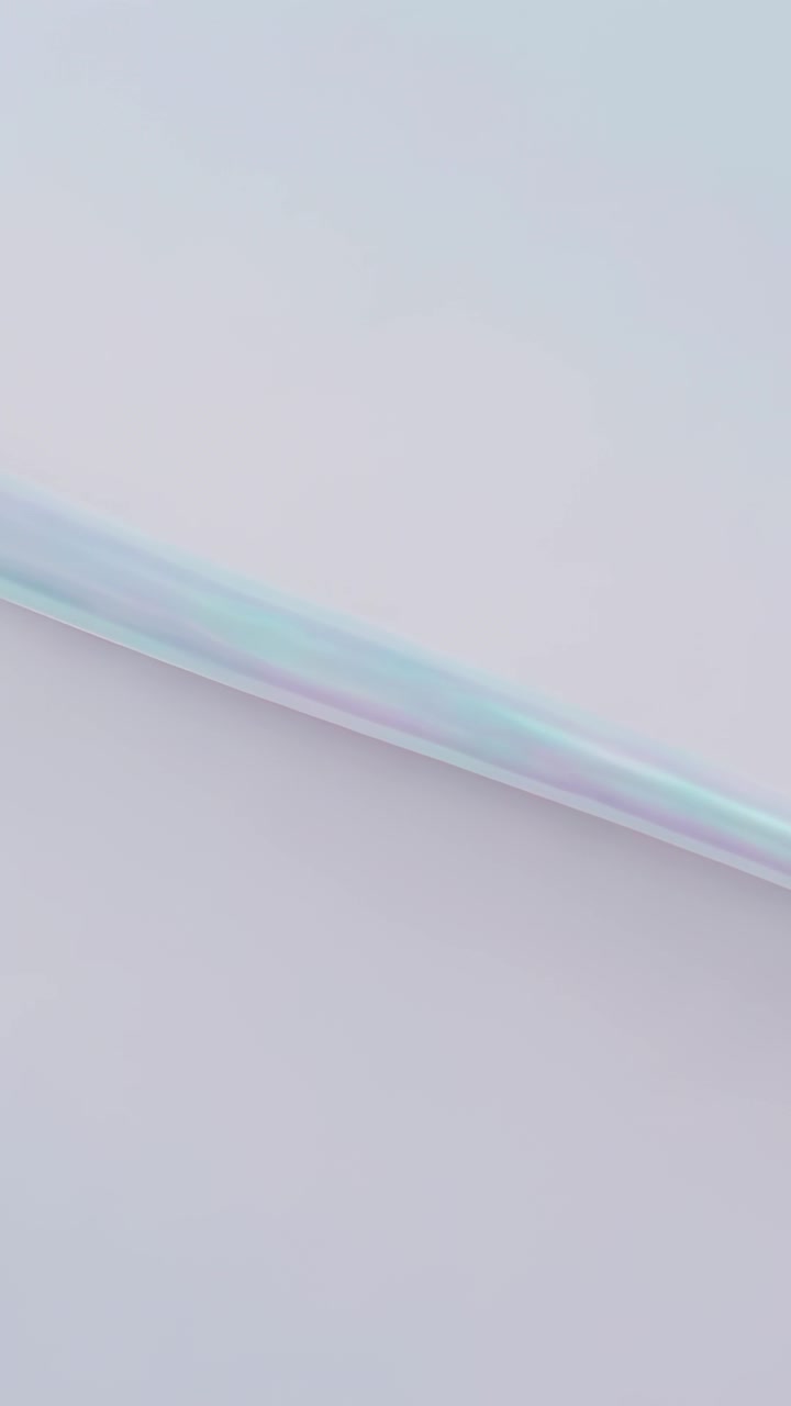 Vertical video: Crossing iridescent band drifting on pale gradient, shimmering and creating calm