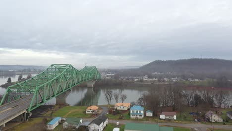 Bridge and Ohio River going up Aerial
