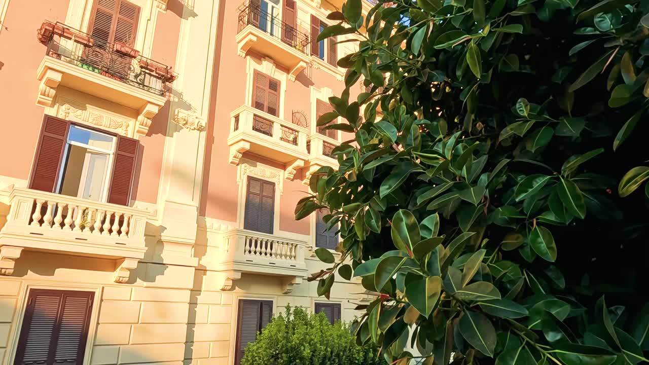 나폴리의 나무 잎과 건물 정면