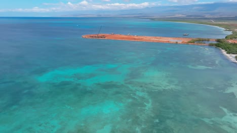 Aerial-wide-shot-of-construction-site-of-new-modern-Cruise-Terminal-Port-of-Cabo-Rojo-in-summer