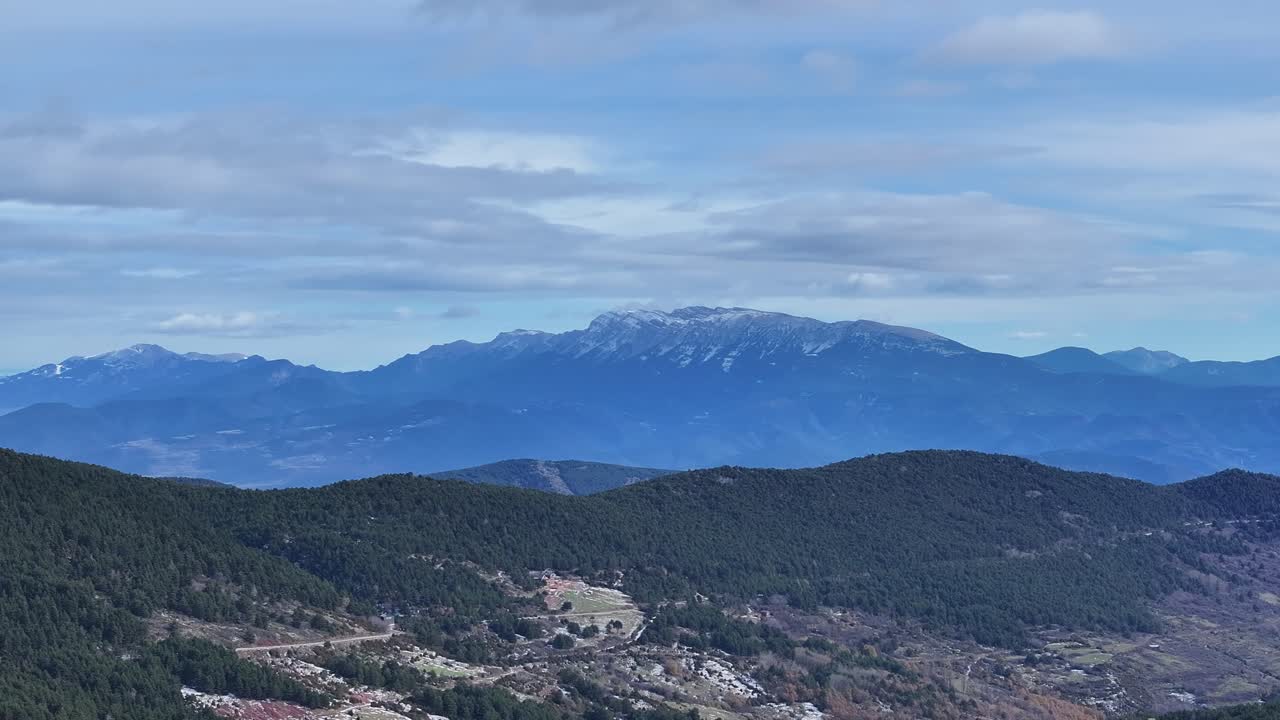 aerial views of snow-covered forests in the Pyrenees