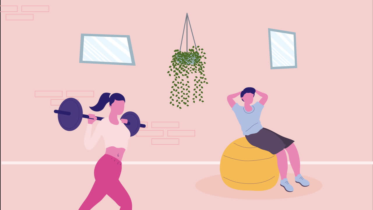 연습하는 커플 캐릭터 애니메이션