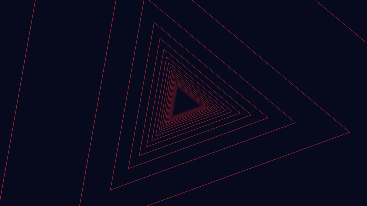 Abstract neon triangle tunnel animation background with glowing red lines