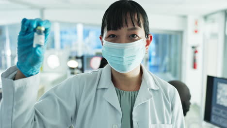 Scientist,-woman-and-face-mask-with-cure