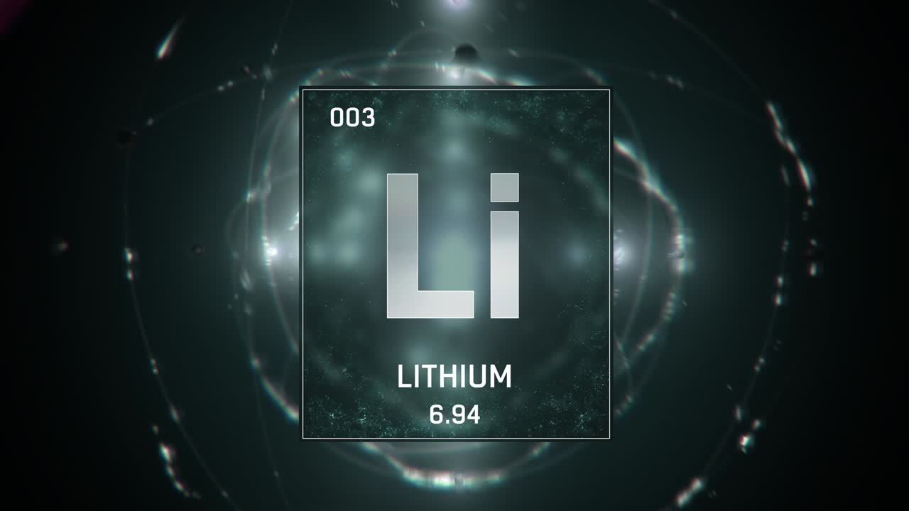 litio como elemento 3 de la tabla periódica animación 3d en fondo verde