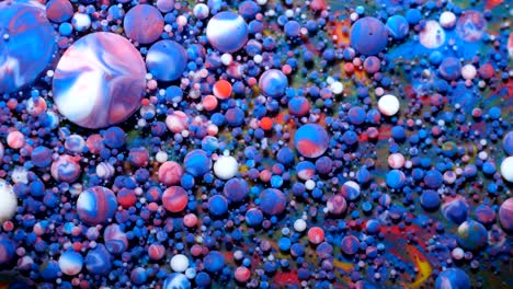 Slow Motion Bright Colors Bubbles Oil Beautiful Paint Universe Color Moving Multicolored Close Up. Acrylic Paint. Fantastic Hypnotic Surface. Abstract Colorful Paint Metamorphosis Structure Bubbles