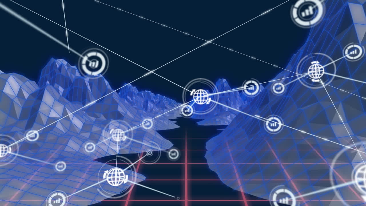 메타버스 위의 아이콘으로 연결된 네트워크의 애니메이션