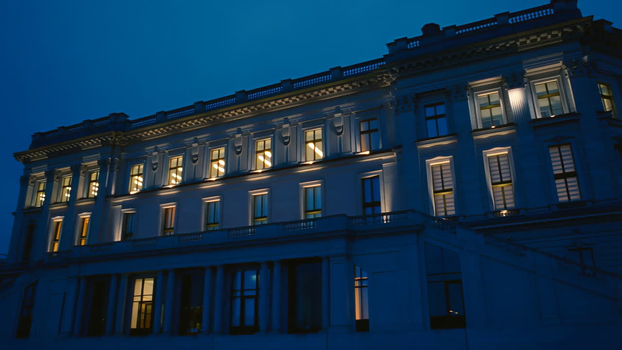 Illuminated building at night