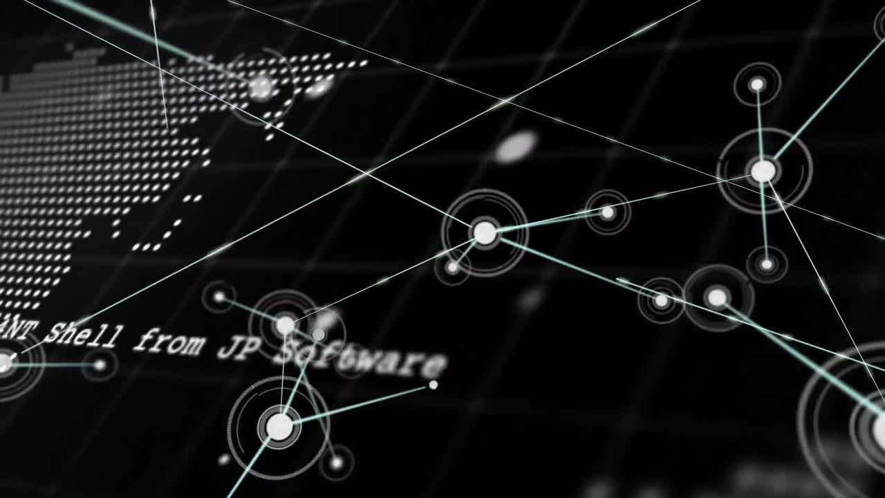 세계 지도를 통해 연결 네트워크와 데이터 처리의 애니메이션