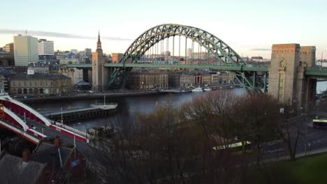 slow upward reveal shot of the tyne bridge, newcastle upon tyne